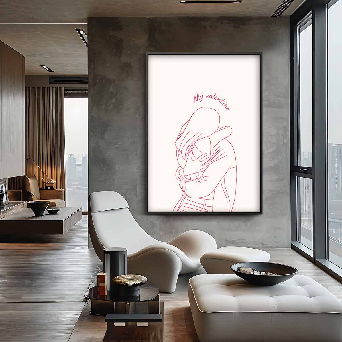 Valentijnsomhelzing Silhouet Kunstwerk-canvas-dibond-plexiglas-wanddecoratie-WallArtistic