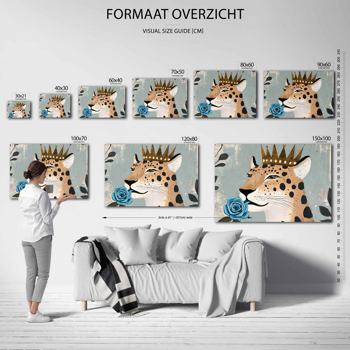 Luipaard met kroon en blauwe roos Poster