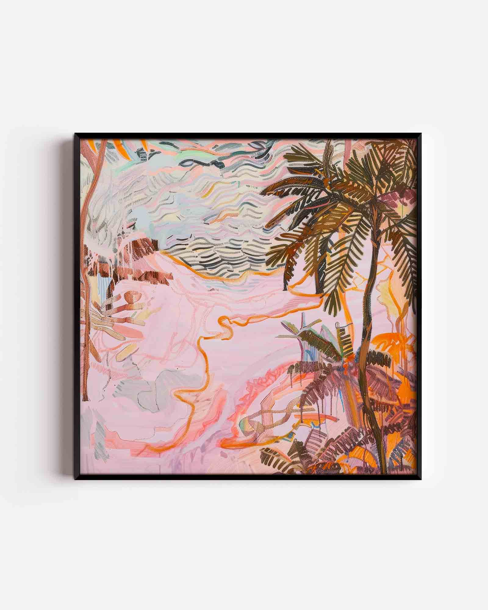 Palmboom en golvende lijnen Poster