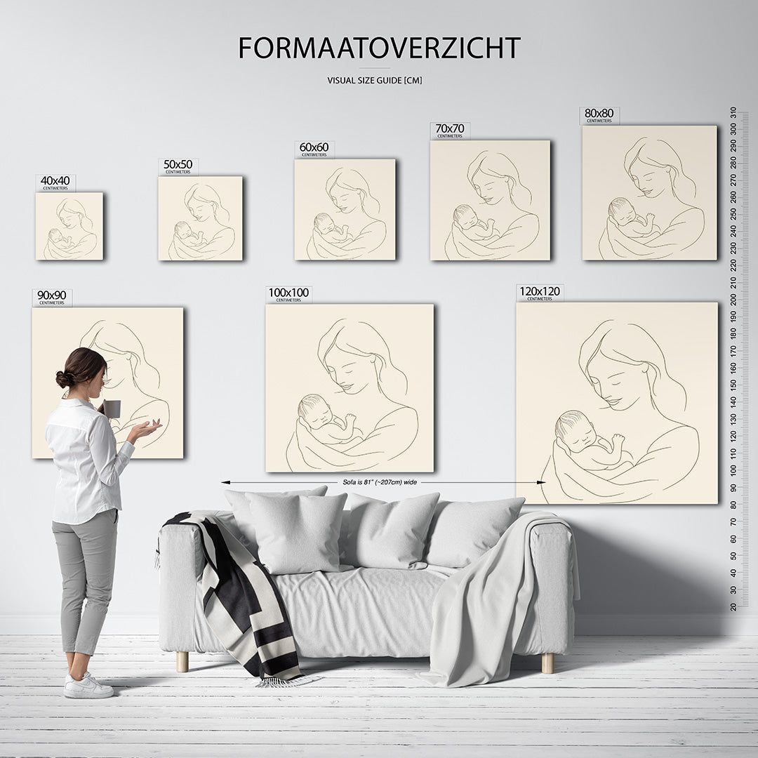 Moeder en kind lijntekening Kunstwerk