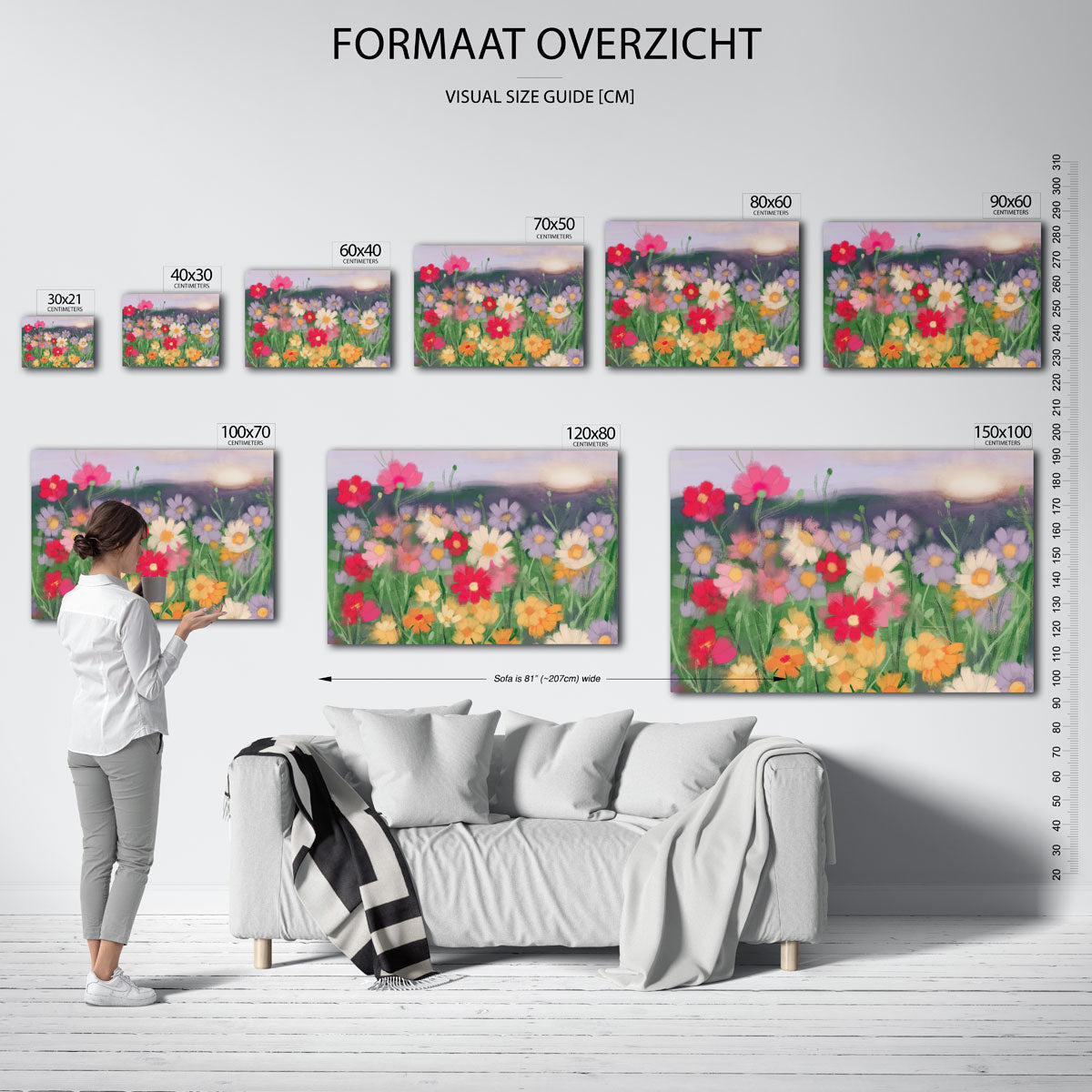 Bloemenveld bij zonsondergang Poster