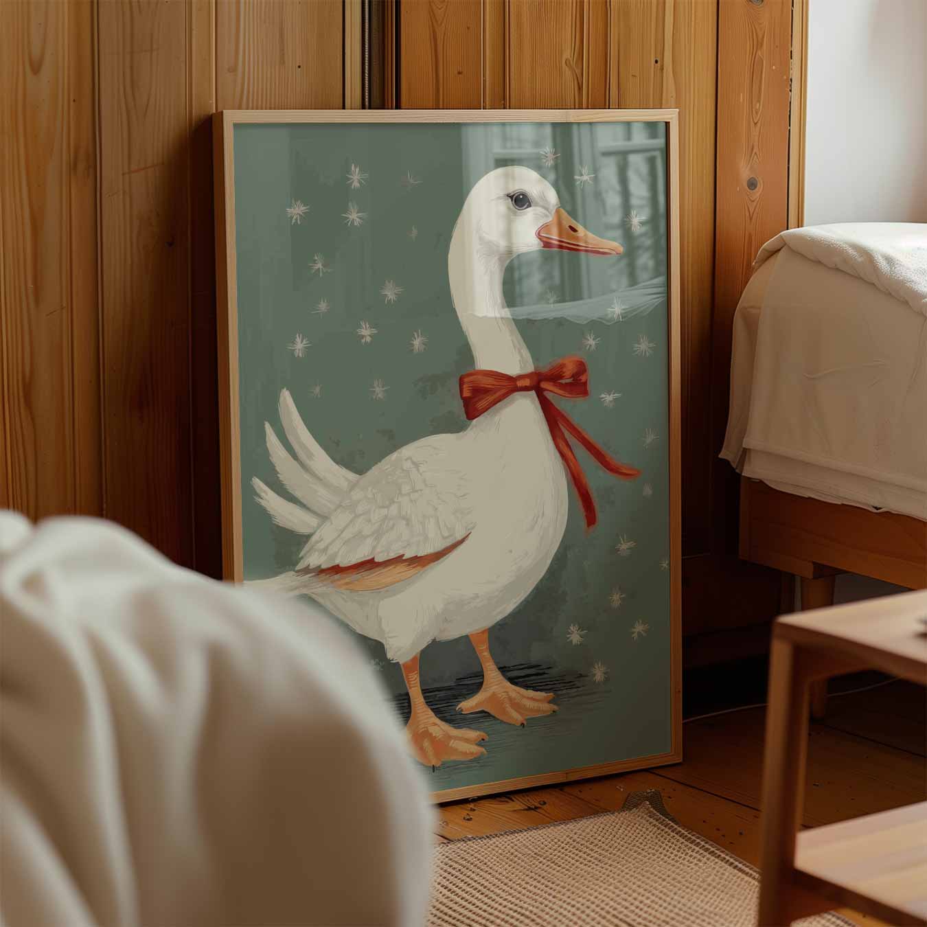 Charmante Eend Met Strik Poster-WallArtistic
