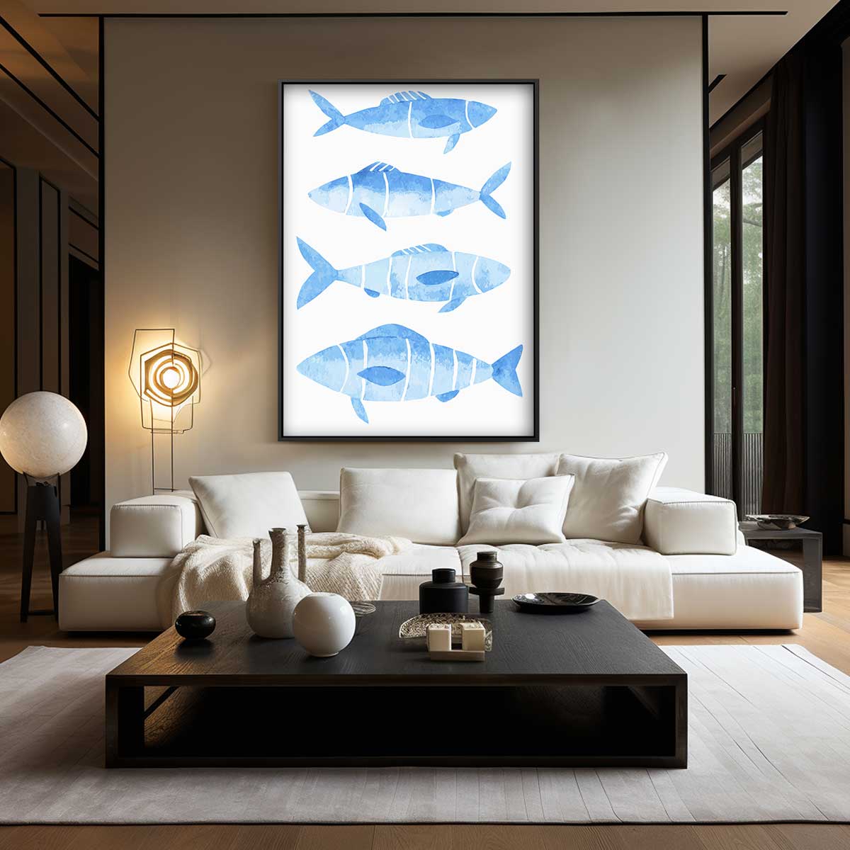 Waterverf Vissen Illustratie Kunstwerk-canvas-dibond-plexiglas-wanddecoratie-WallArtistic