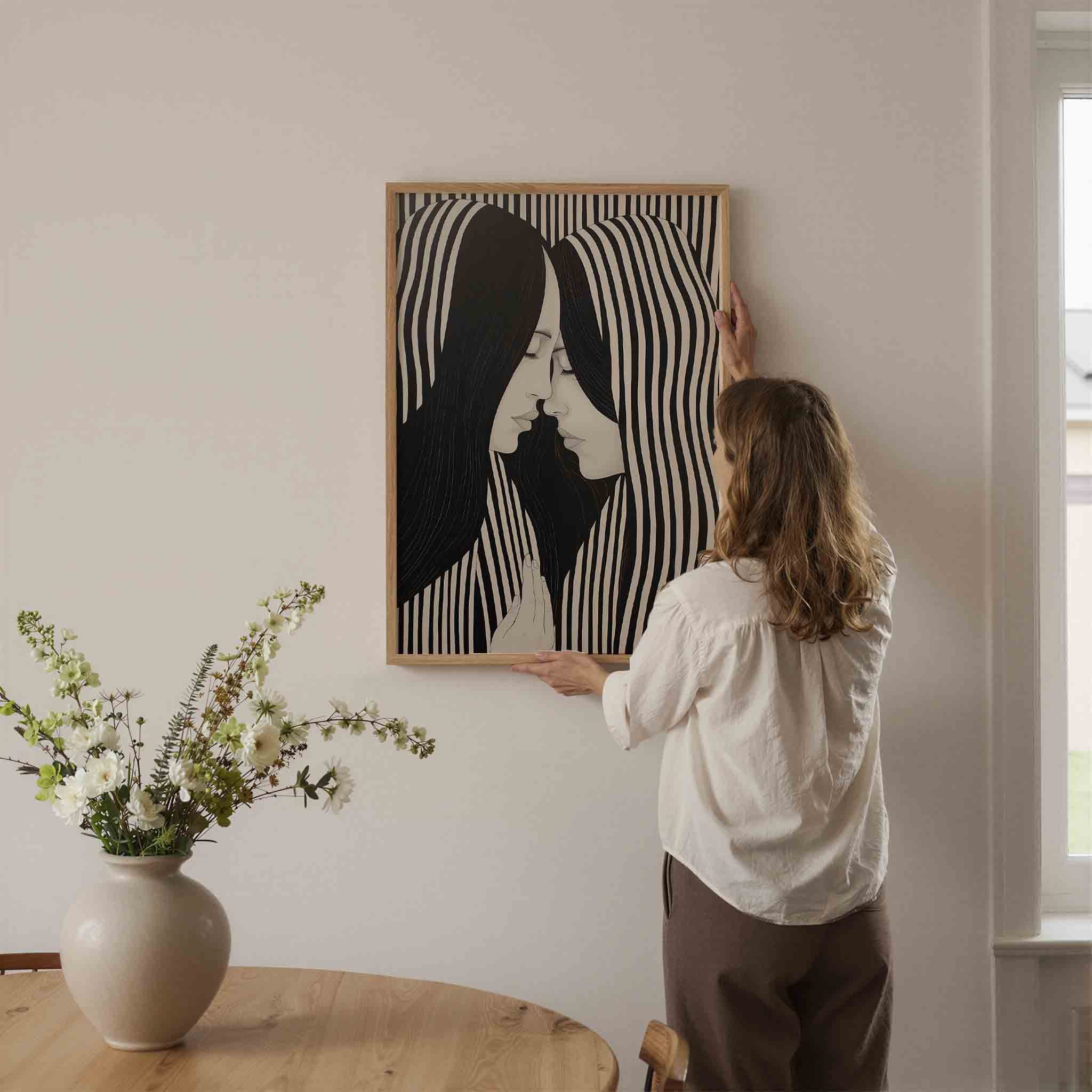 Twee gezichten met strepen Poster