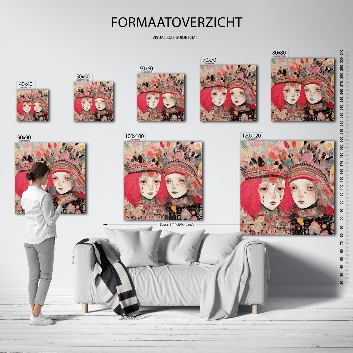 Twee figuren met kleurrijke hoofdtooien Poster
