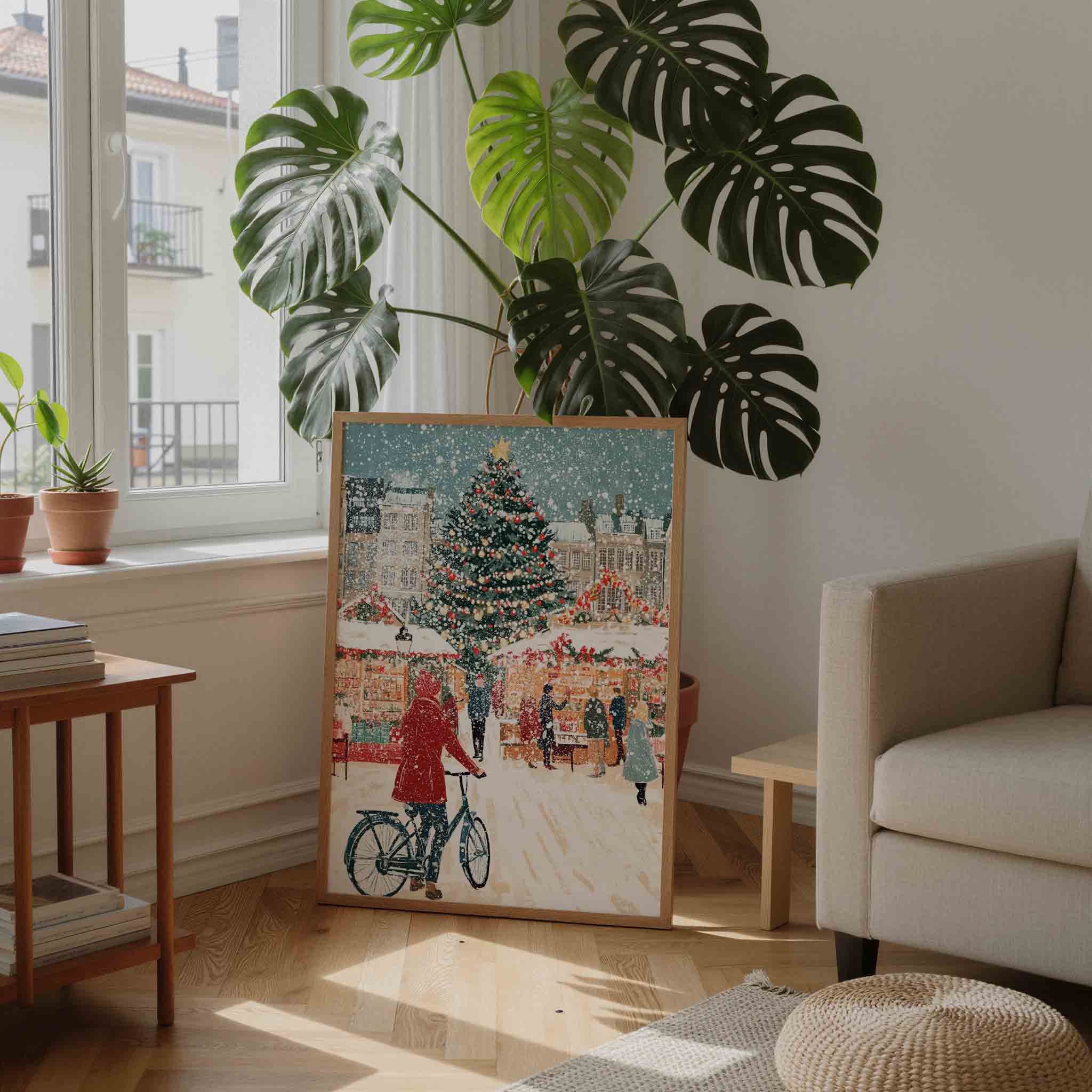 Kerstmarkt met sneeuw Poster
