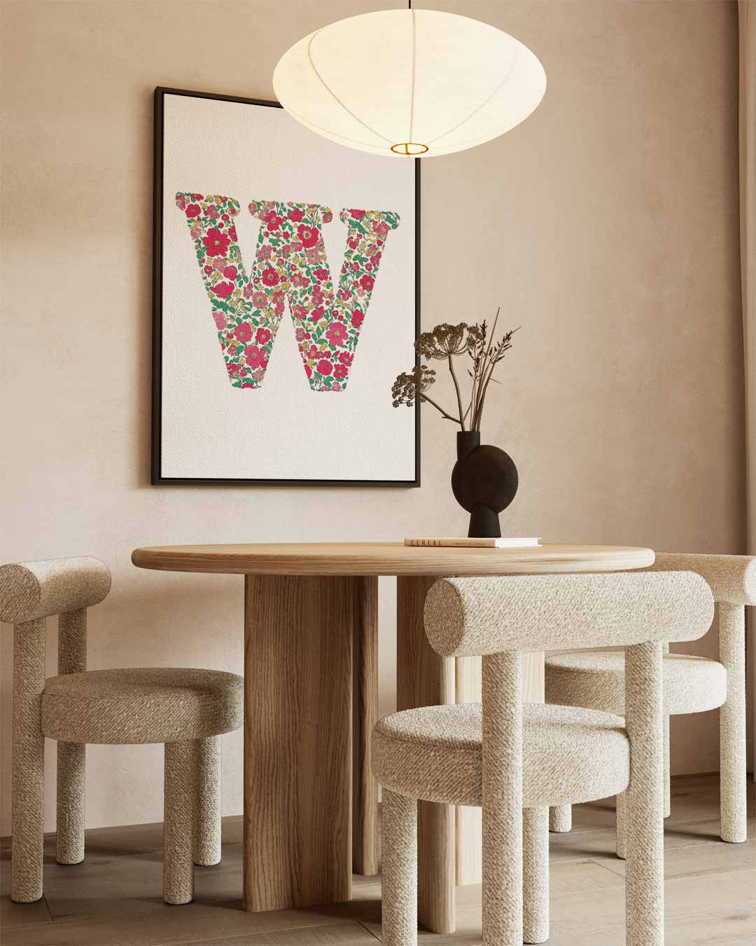Bloemrijke Letter W Kunstwerk-canvas-dibond-plexiglas-wanddecoratie-WallArtistic