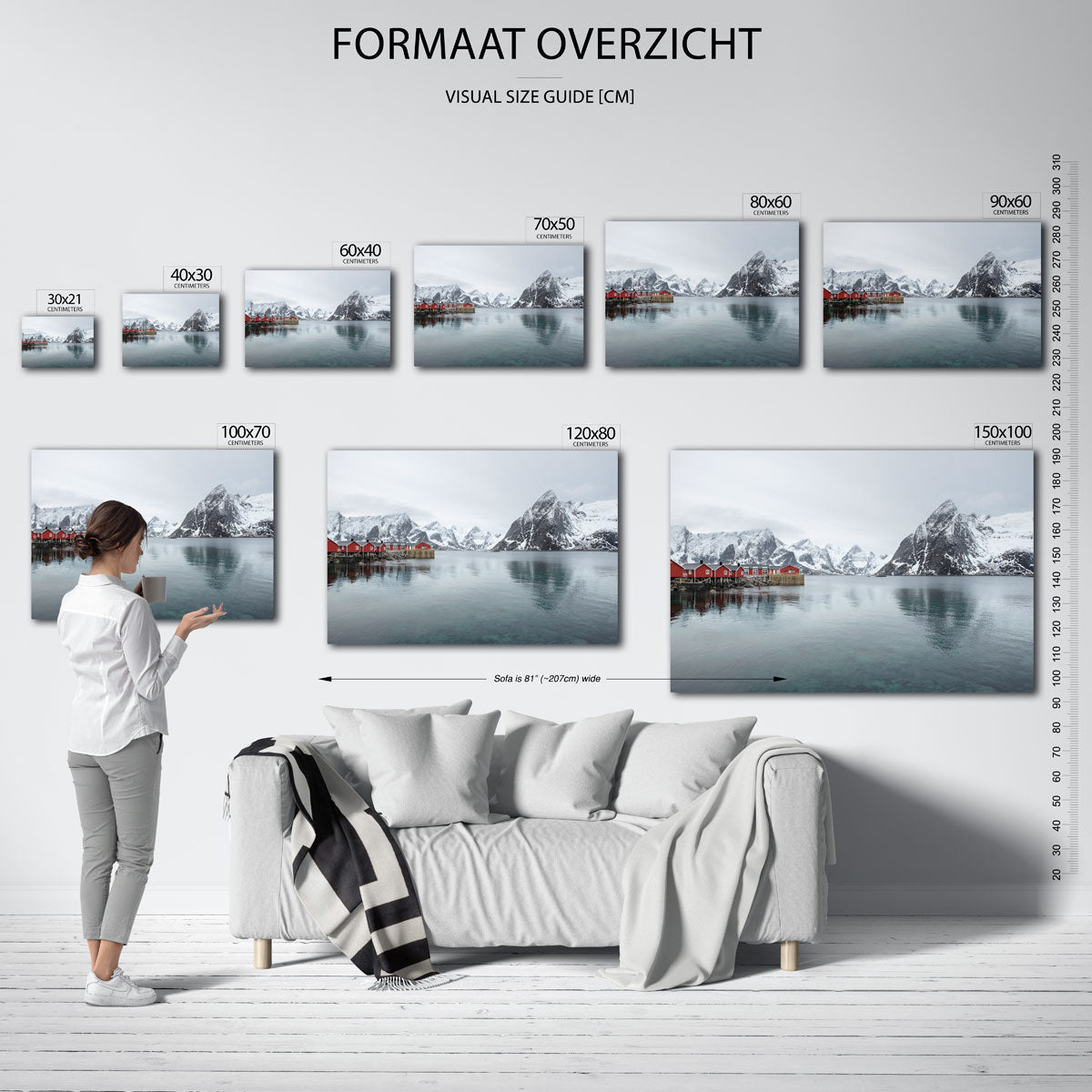 Bergen en rode huizen Poster