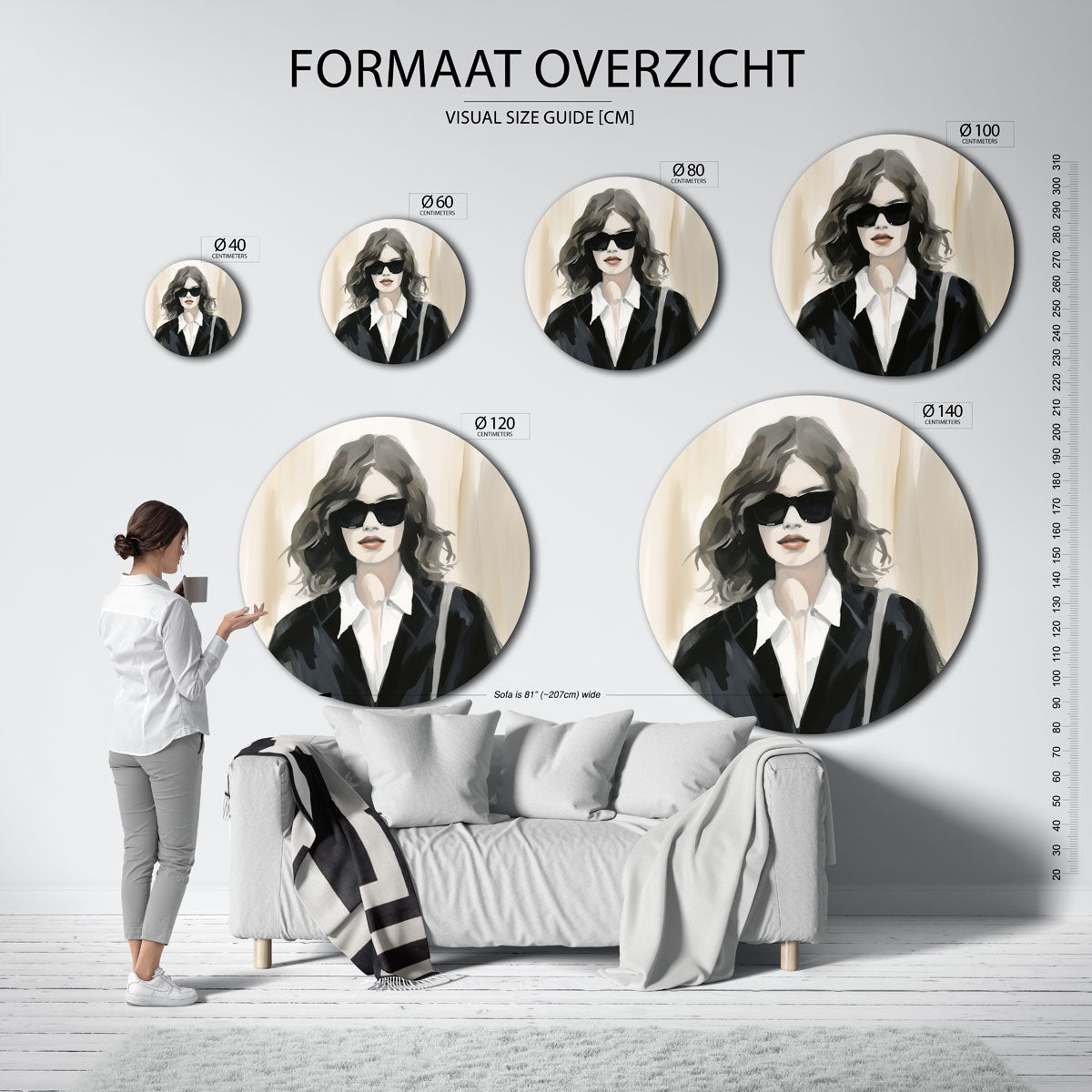 Vrouw met zonnebril Muurcirkel