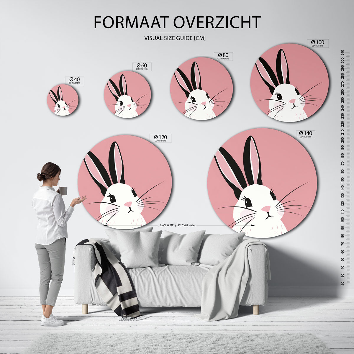 Konijn op roze Muurcirkel