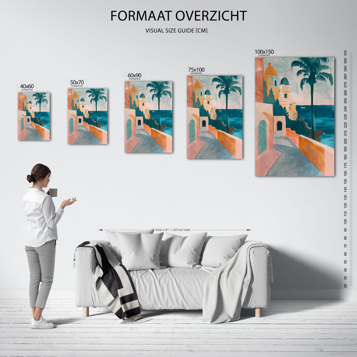 Kleurrijke straat en zee Kunstwerk