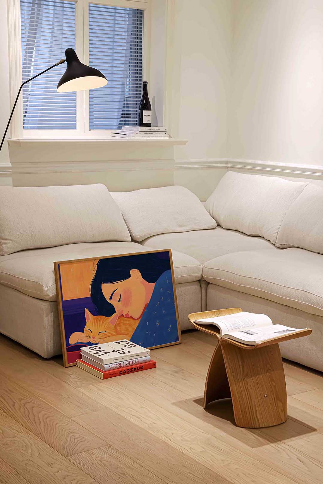 Slapende vrouw met kat Poster