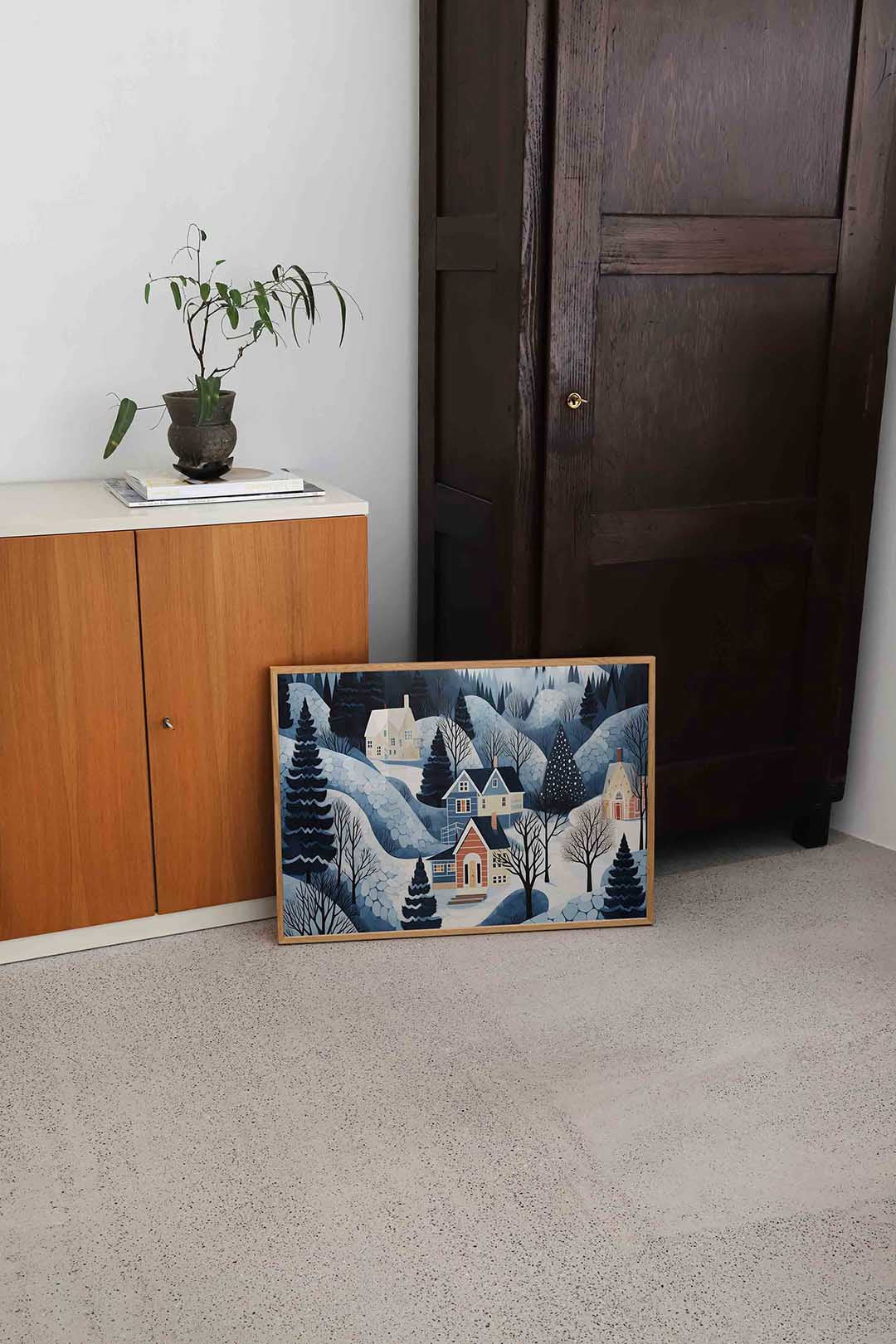 Winterlandschap met huizen Poster