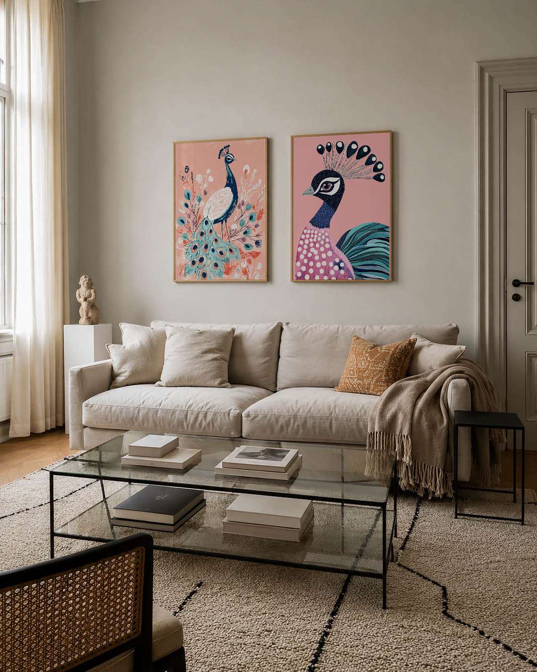 Pauw en bloemen Posterset
