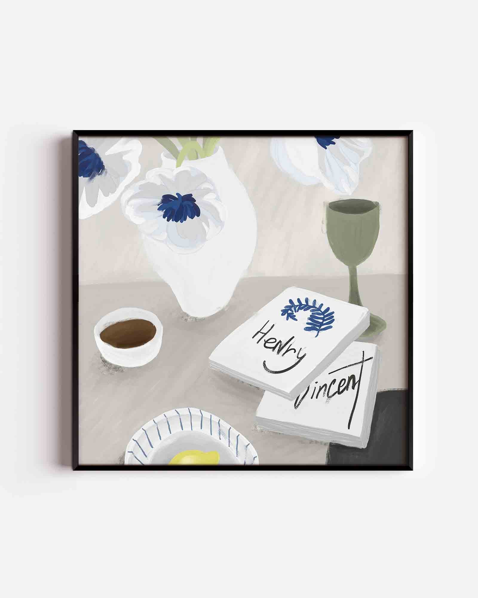 Stilleven met bloemen en boeken Poster