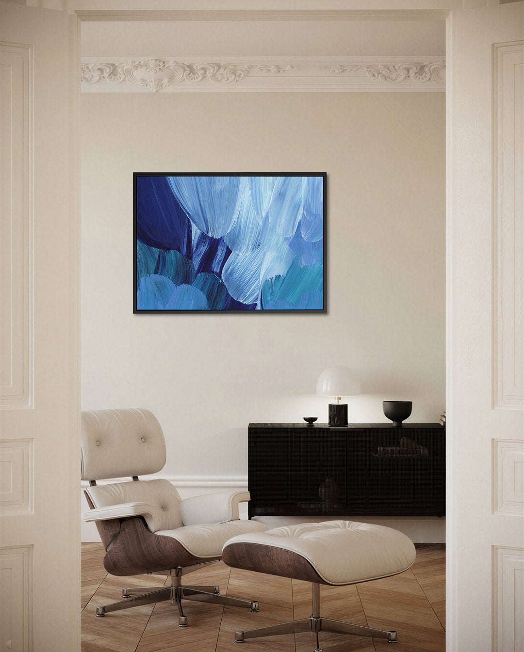 Dynamische blauwe borstels Kunstwerk