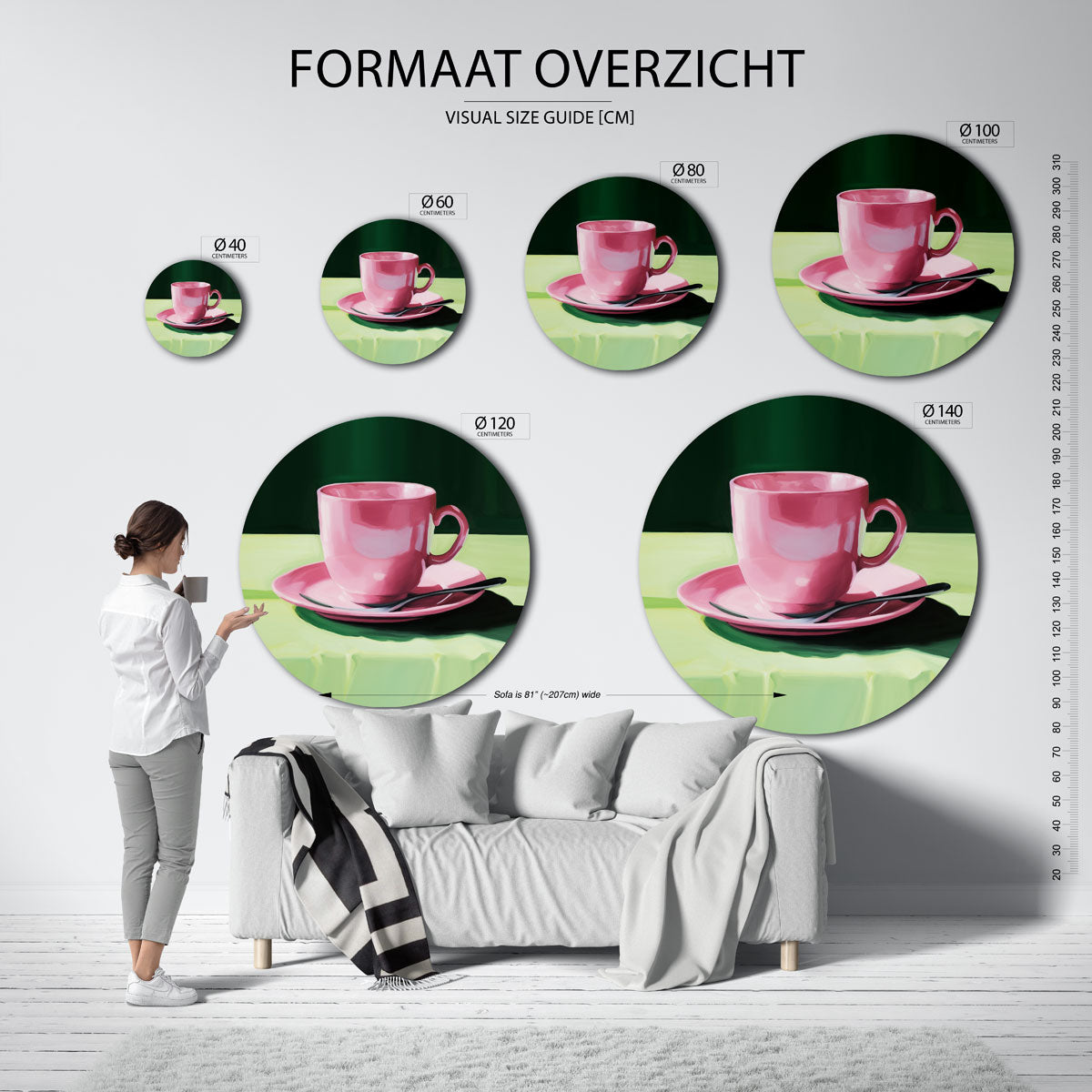 Roze kopje op groene achtergrond Muurcirkel