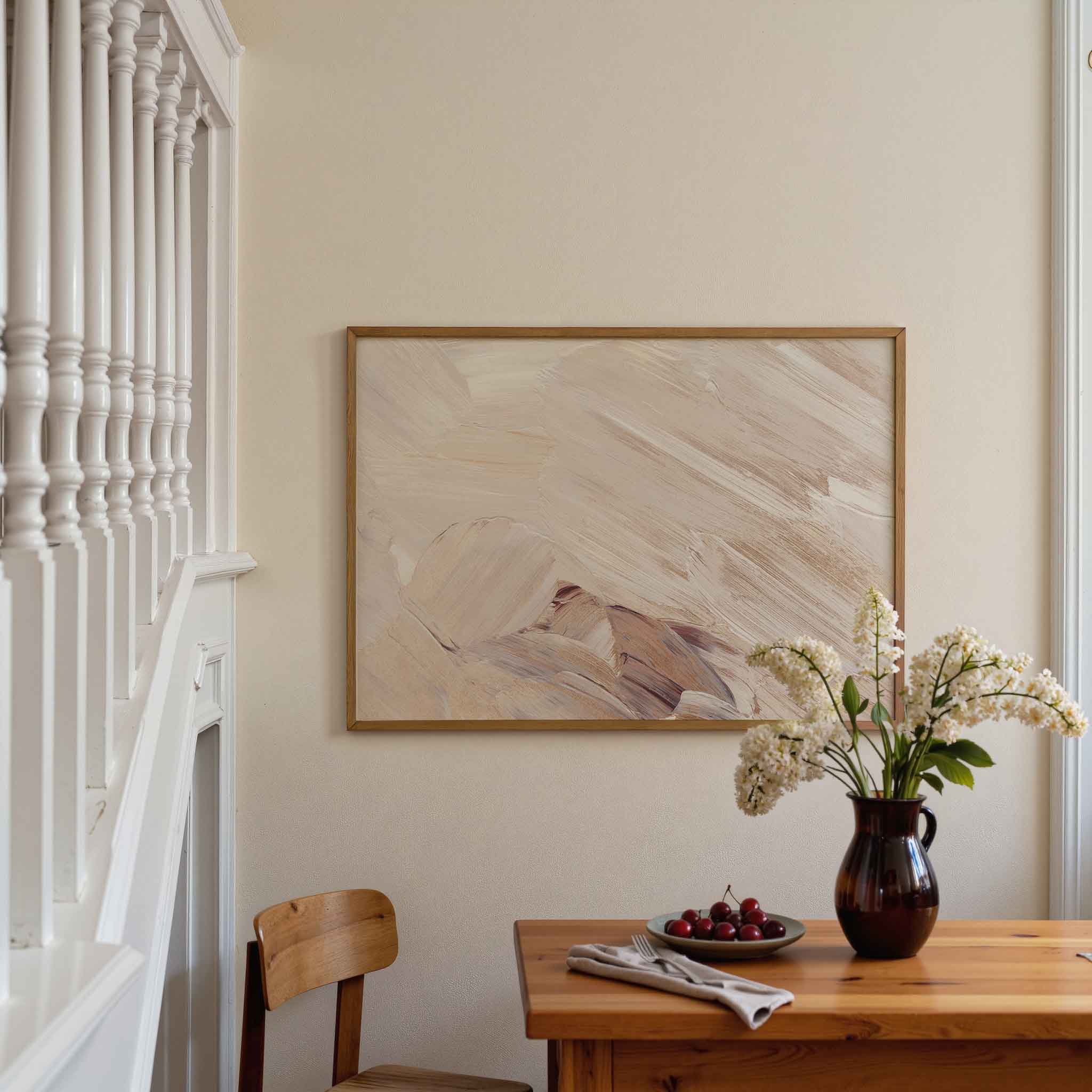 Abstracte beige penseelstreken Poster
