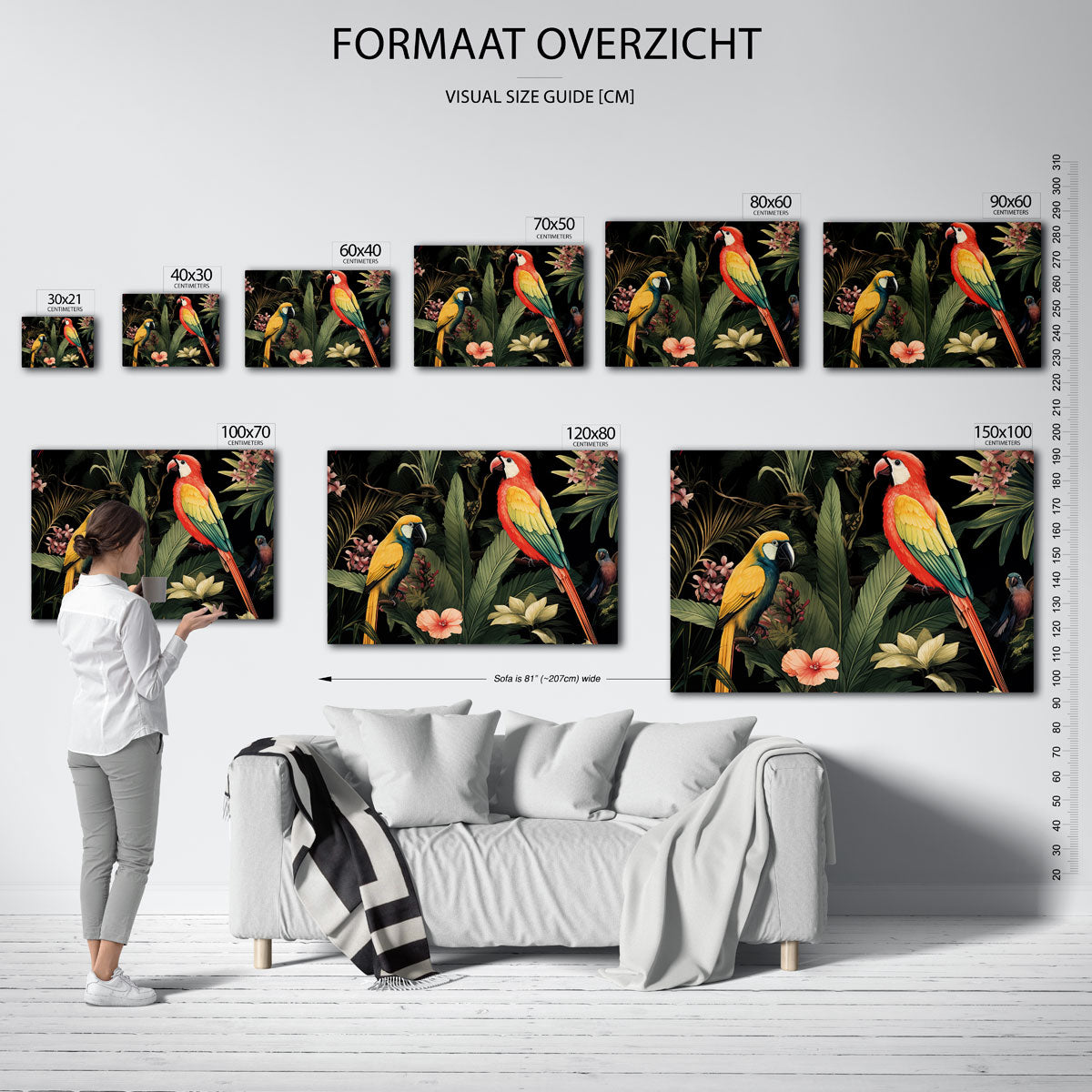 Papegaaien en bladeren Poster