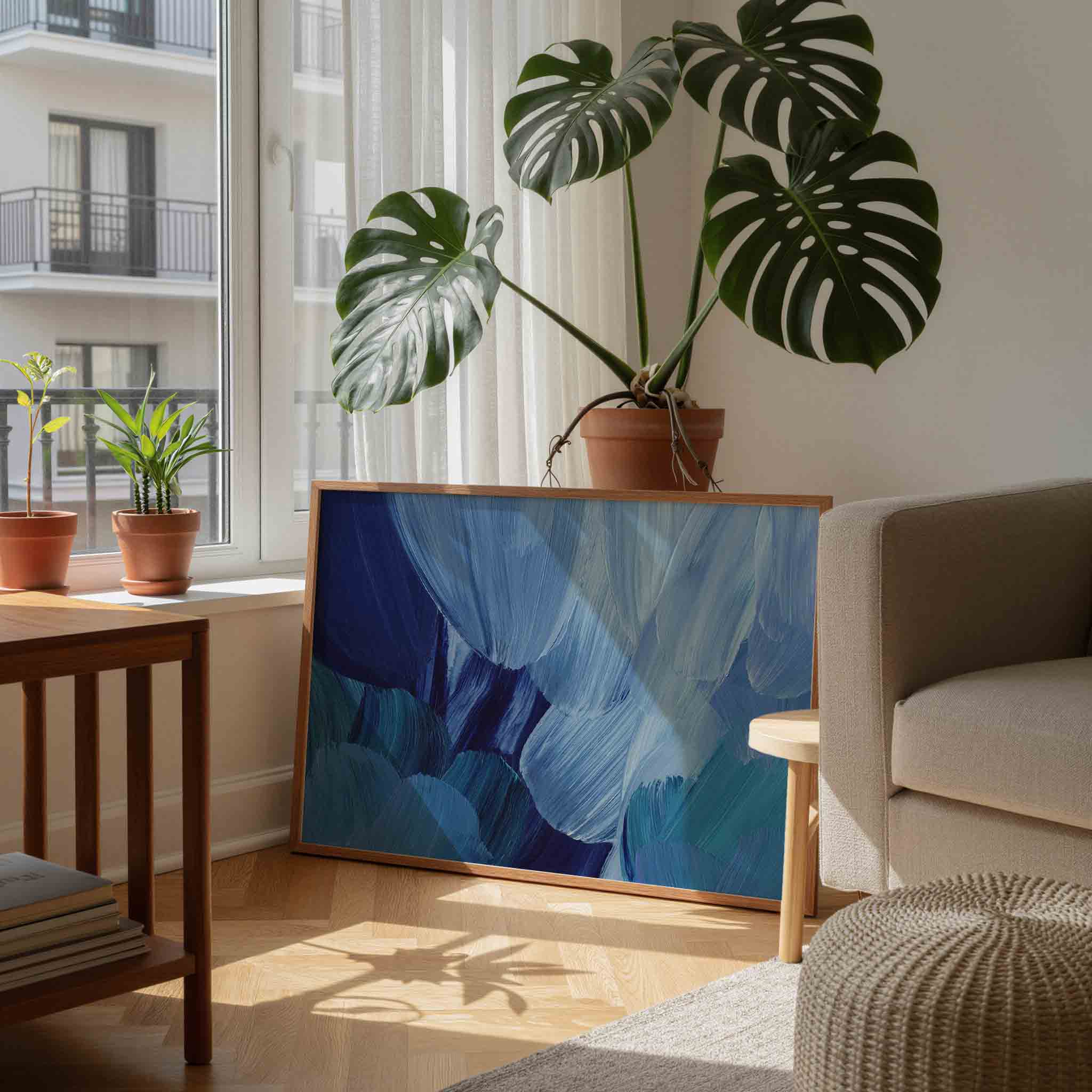 Abstracte blauwe penseelstreken Poster