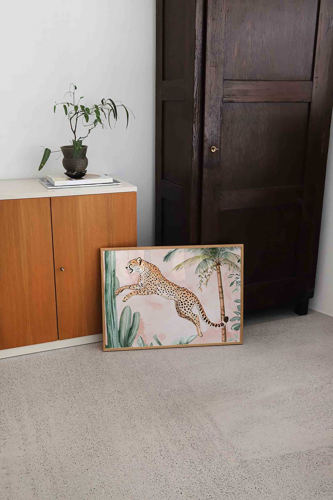 Springende cheetah Poster