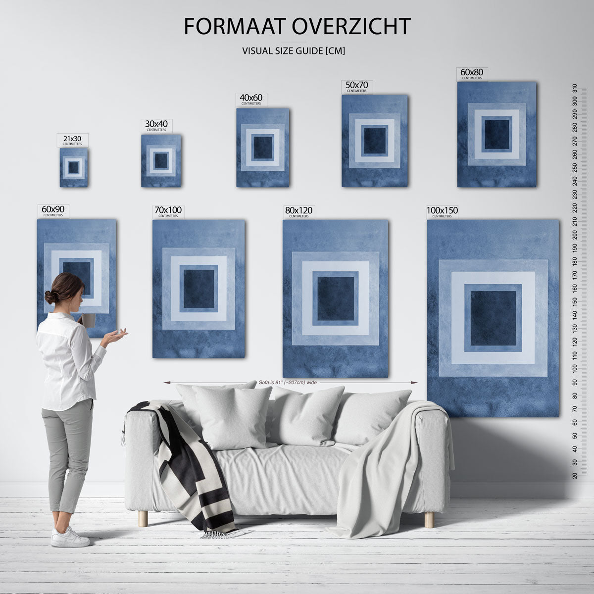 Blauwe vierkanten Poster