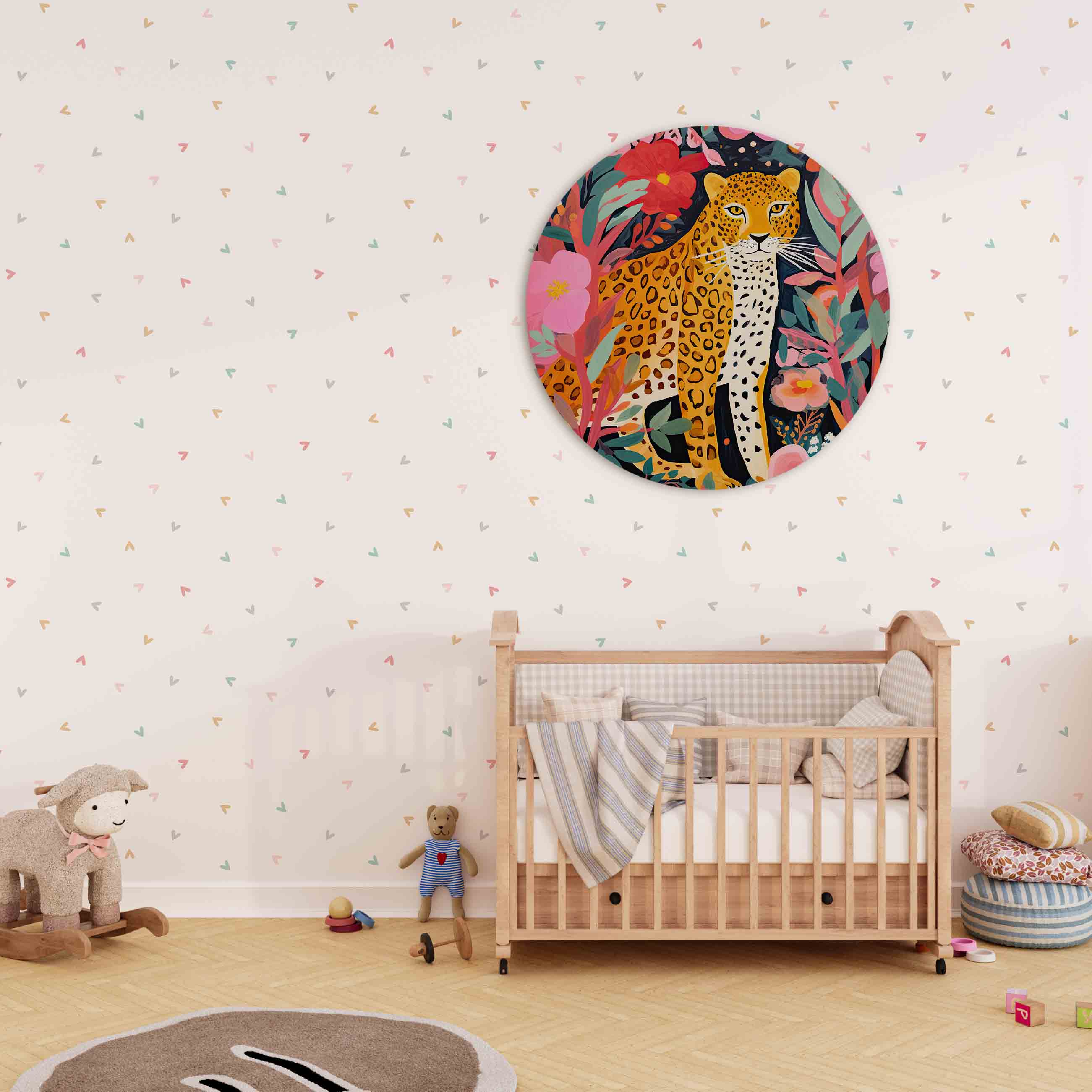 Luipaard tussen bloemen Muurcirkel