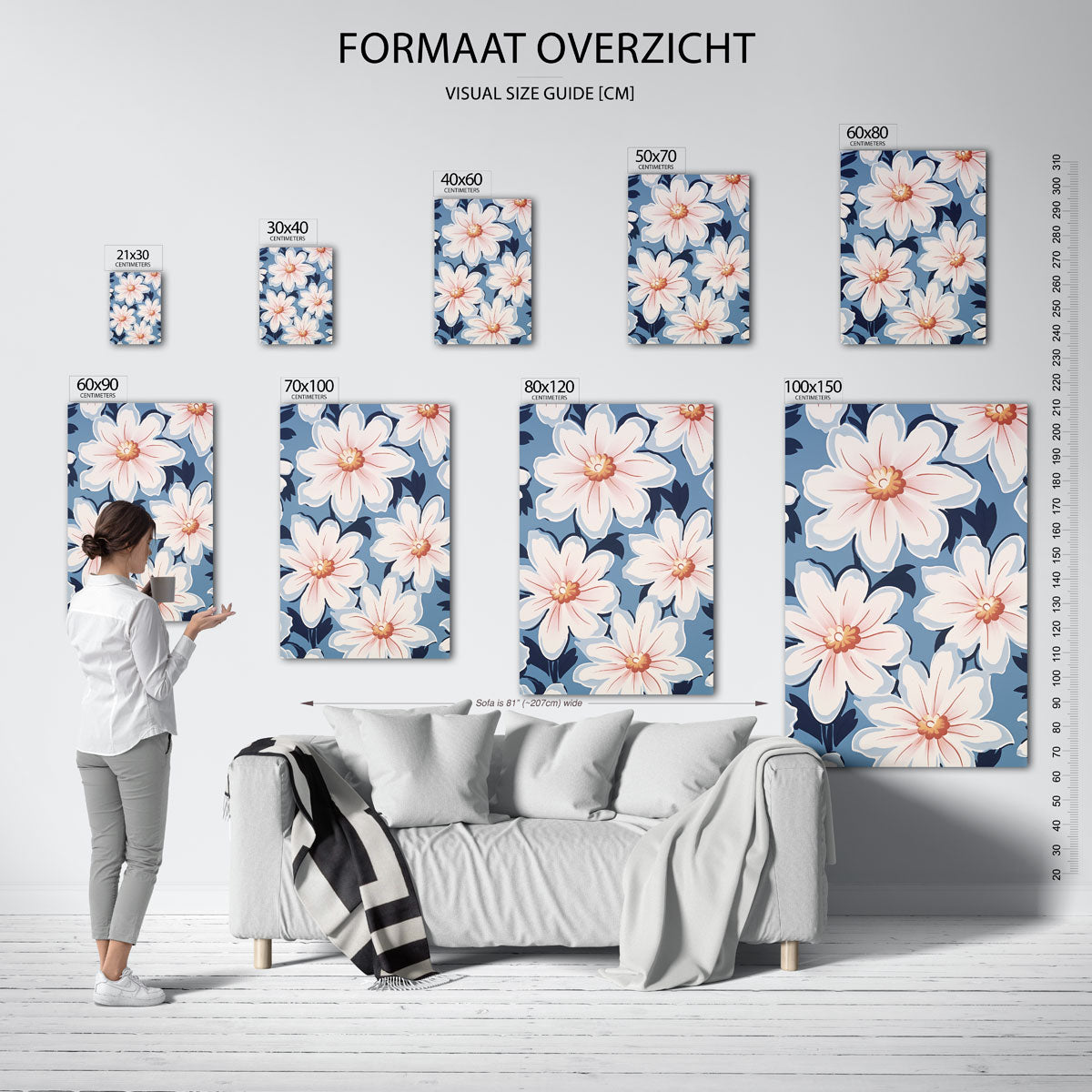 Bloemen op blauwe achtergrond Poster