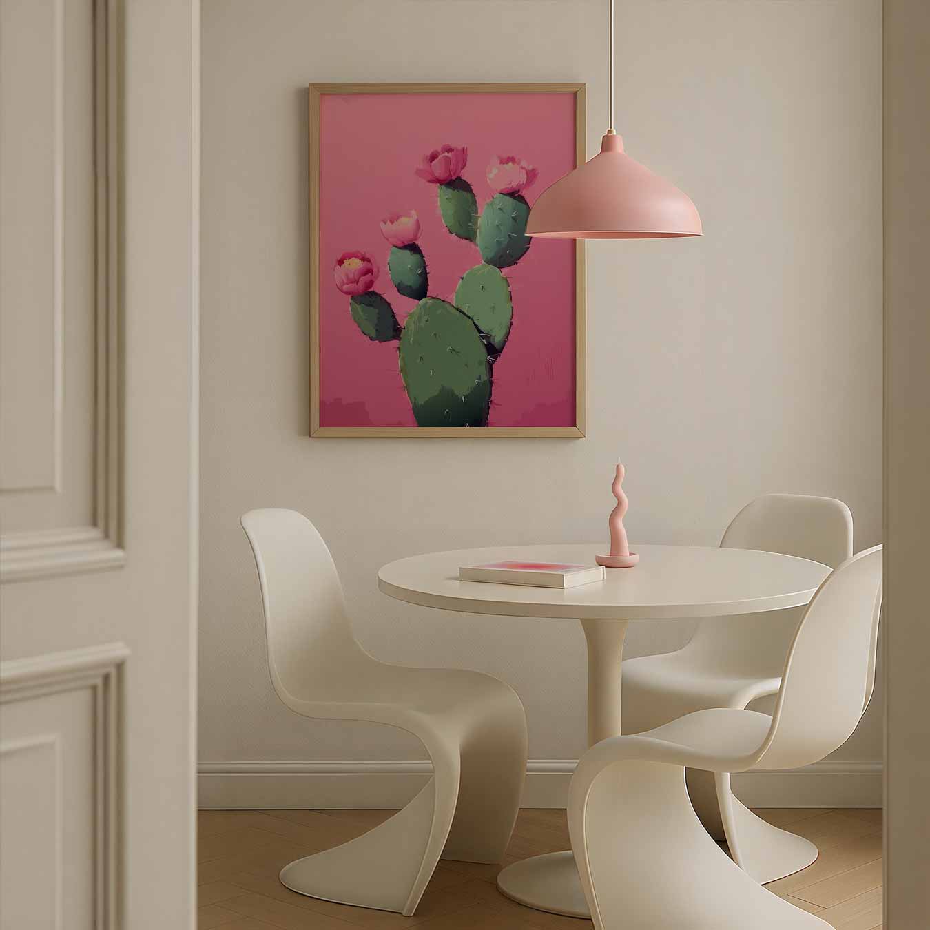 Cactus Bloemenpracht op Roze Poster-WallArtistic