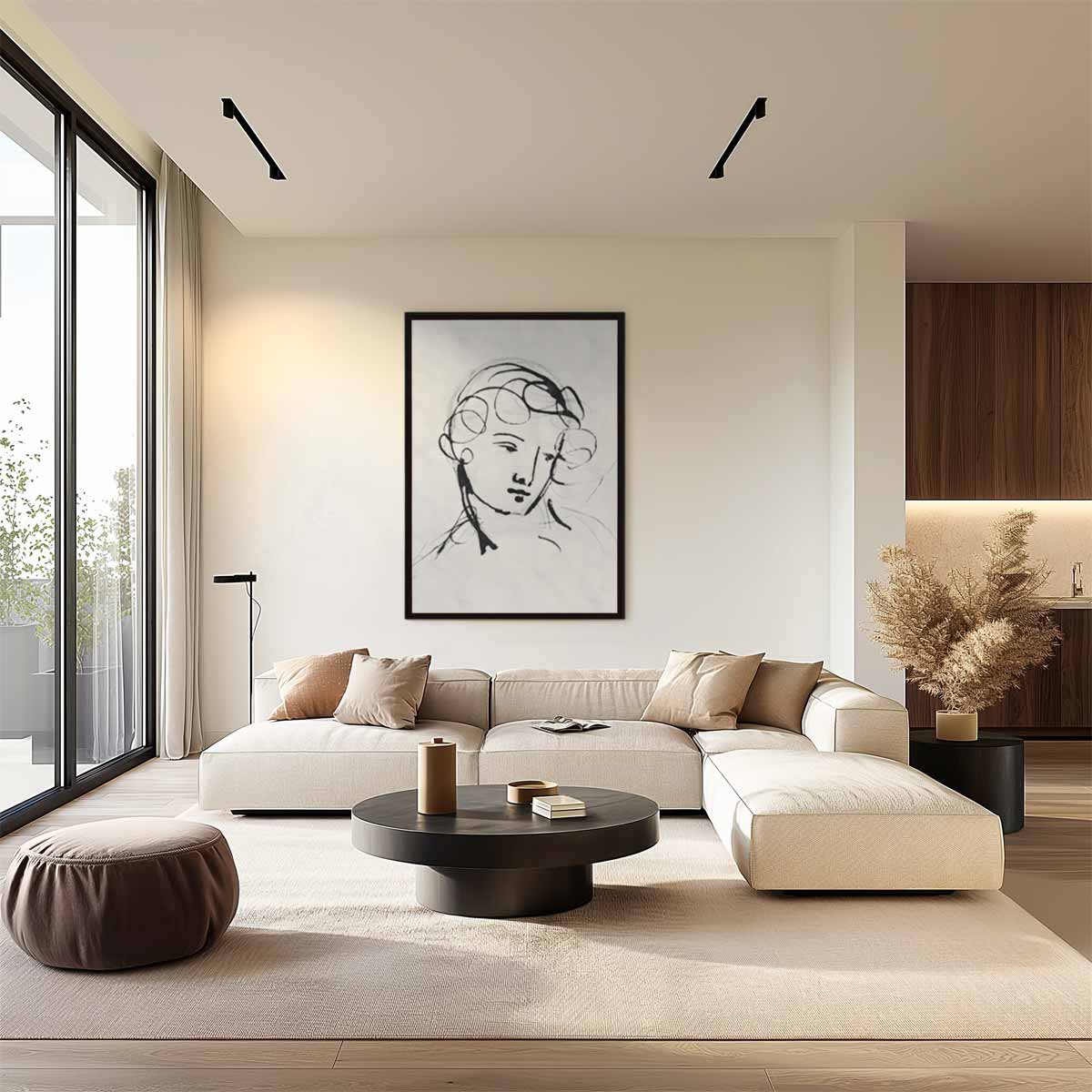 Elegante Lijntekening Portret Kunstwerk-canvas-dibond-plexiglas-wanddecoratie-WallArtistic