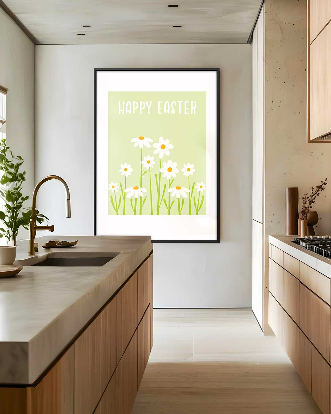 Lentebloemen met Paasgroet Kunstwerk-canvas-dibond-plexiglas-wanddecoratie-WallArtistic