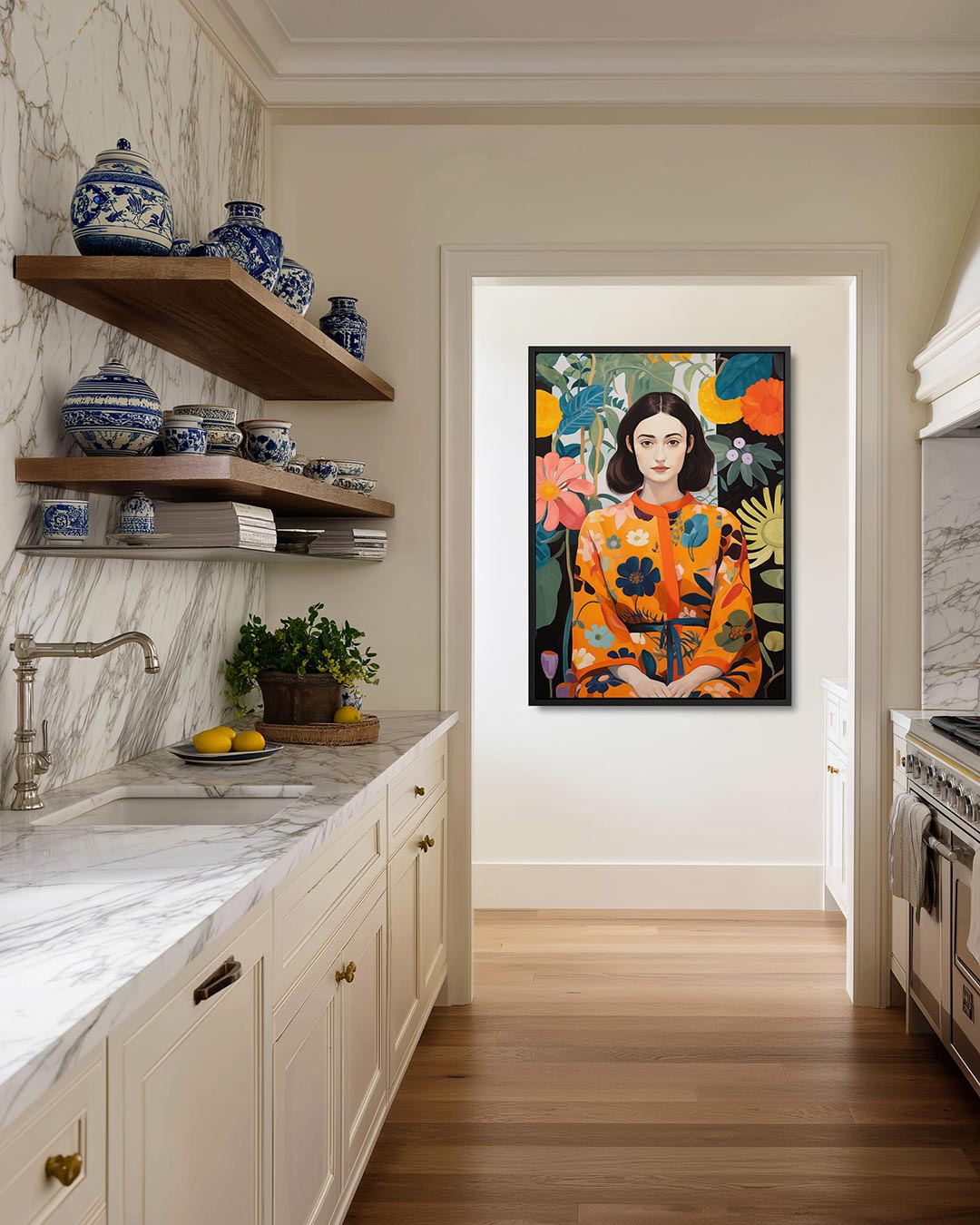 Bloemen en vrouw Kunstwerk
