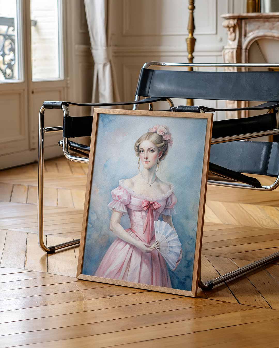 Victoriaanse Dame in Roze Jurk Poster-WallArtistic