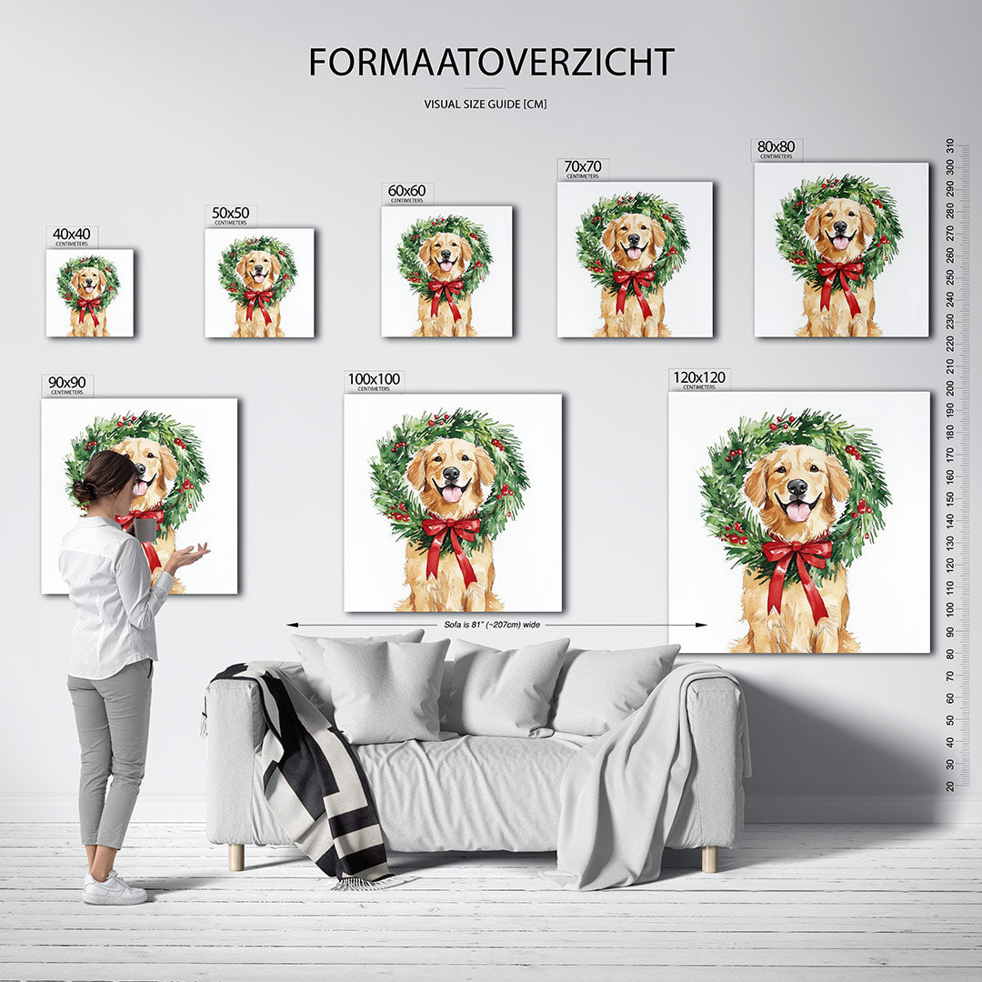 Hond met kerstkrans Kunstwerk