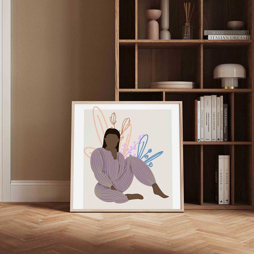 Zittende figuur met bloemen Poster