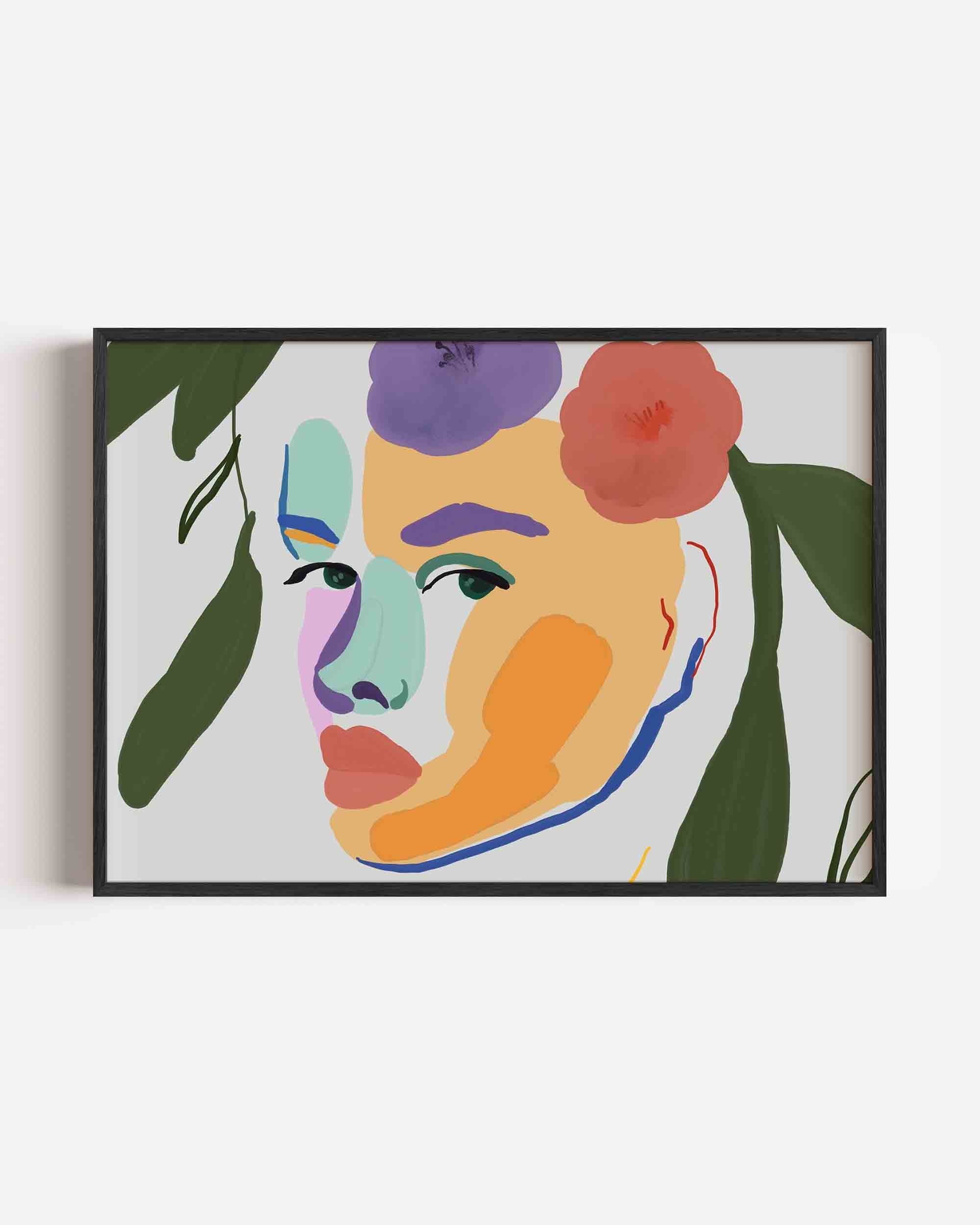 Abstracte gezichten en bloemen Poster
