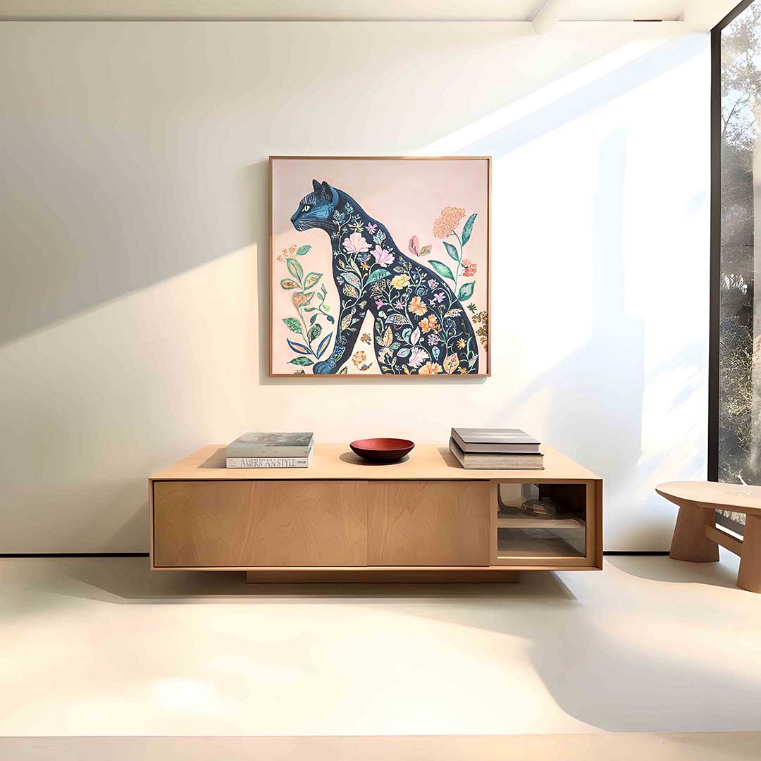 Kat met bloemen Poster