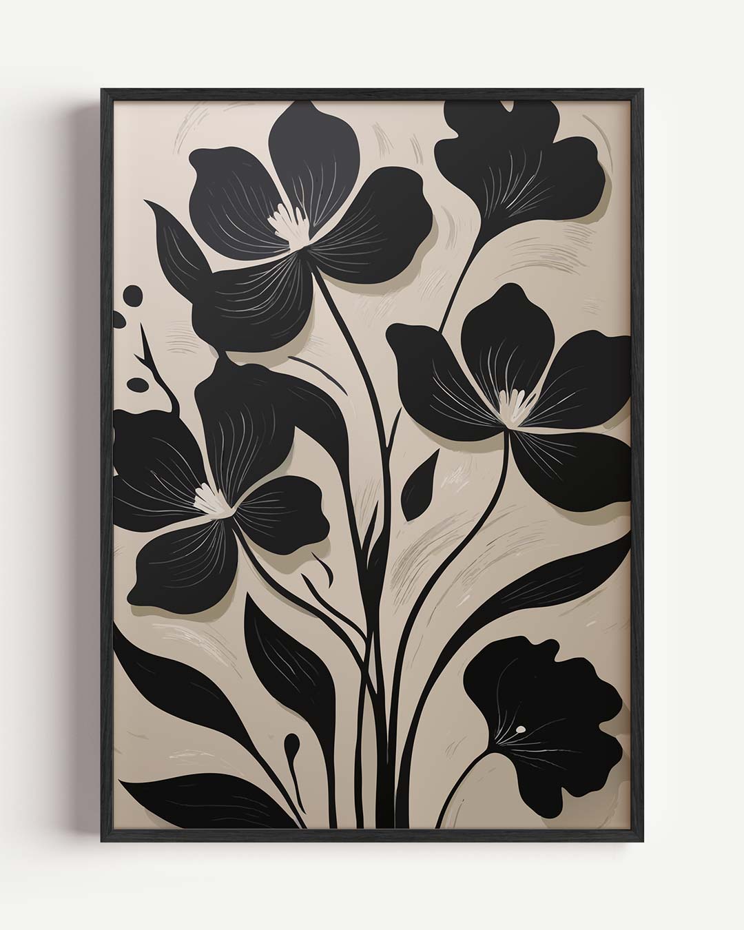 Stijlvolle Zwarte Bloemillustratie Poster-WallArtistic