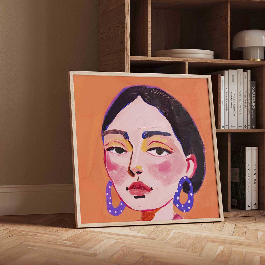 Portret met grote oorbellen Poster