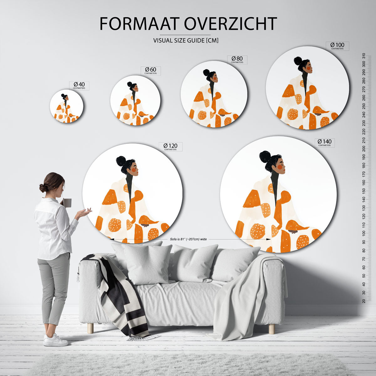 Vrouw met oranje patroon Muurcirkel