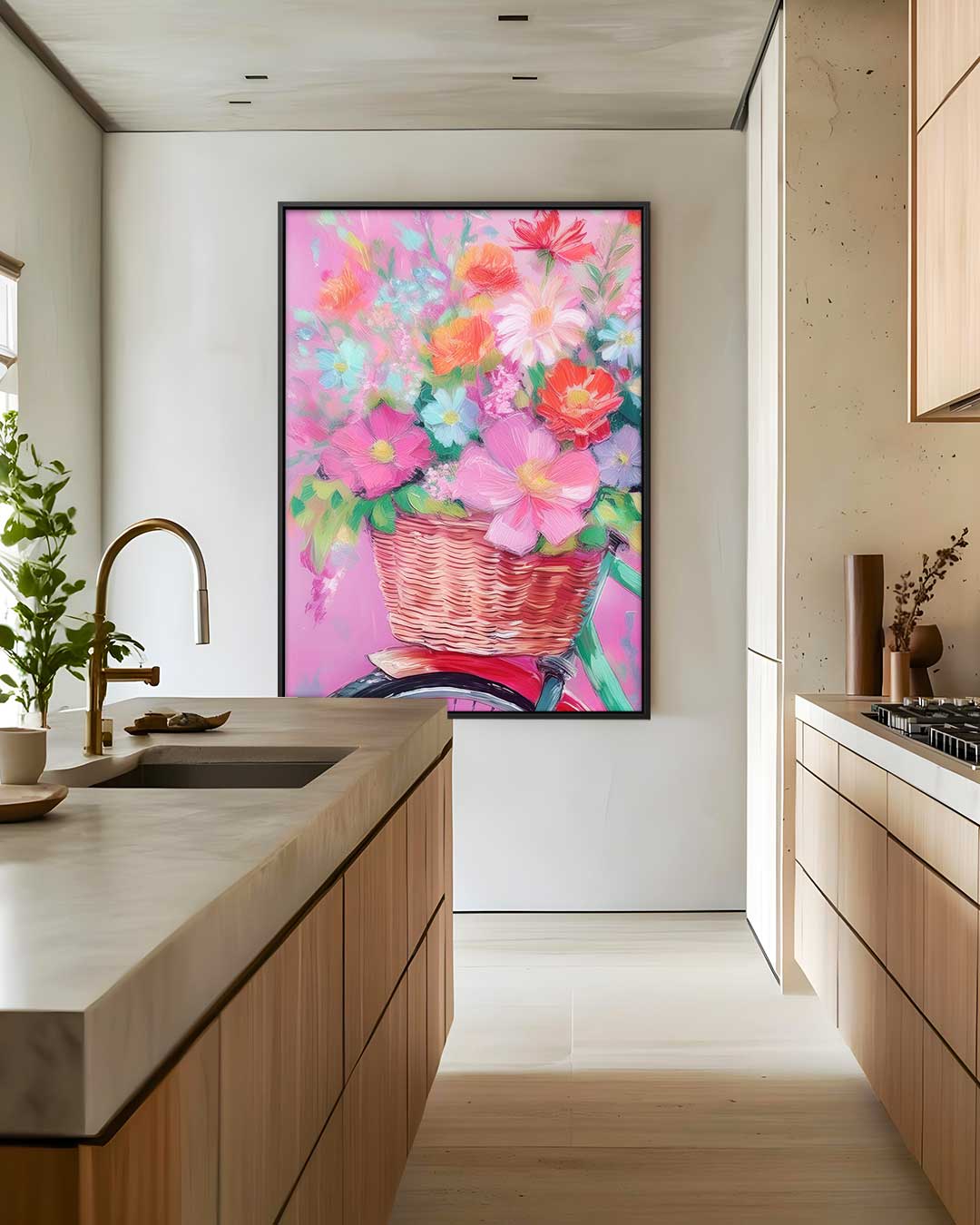 Bloemenmandje op Fiets Kunstwerk-canvas-dibond-plexiglas-wanddecoratie-WallArtistic