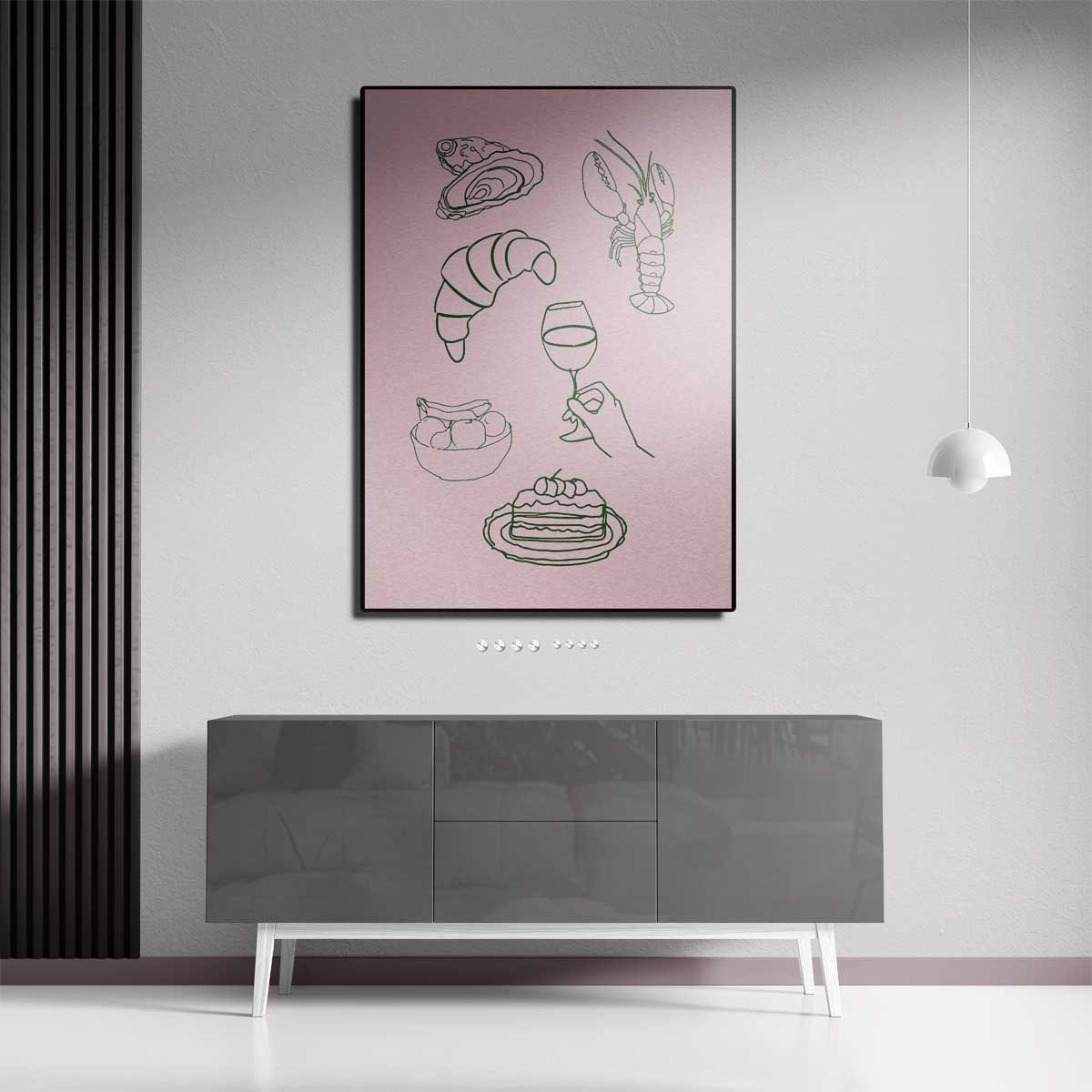 Culinaire Illustratie op Roze Kunstwerk-canvas-dibond-plexiglas-wanddecoratie-WallArtistic