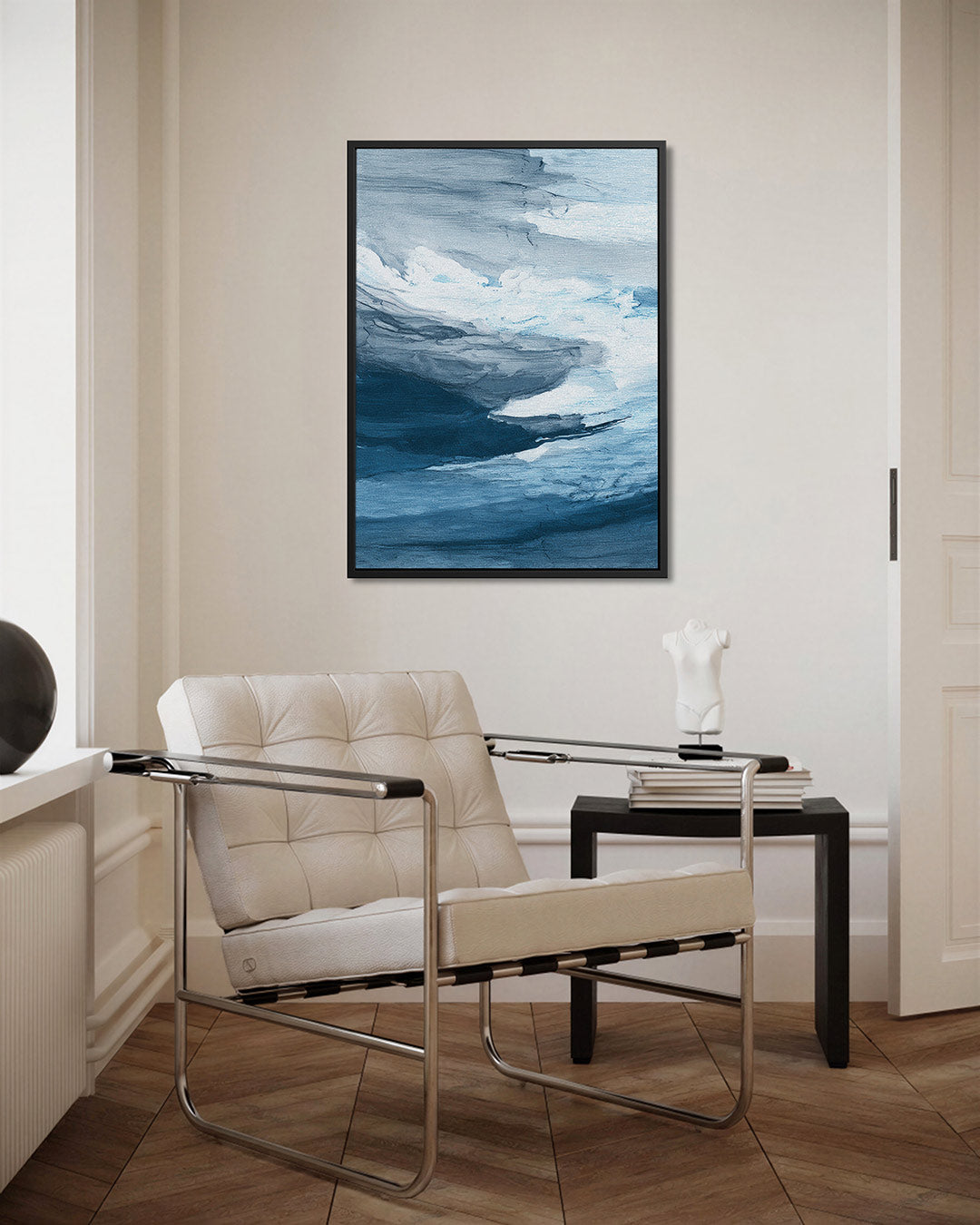 Dynamische blauwe golven Kunstwerk