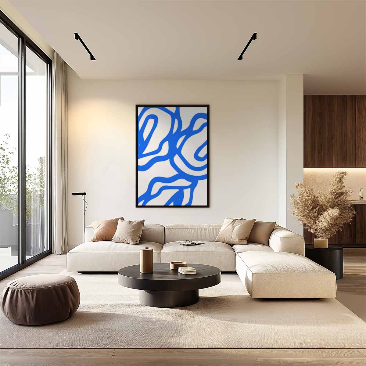 Abstracte Blauwe Golven Kunstwerk-canvas-dibond-plexiglas-wanddecoratie-WallArtistic