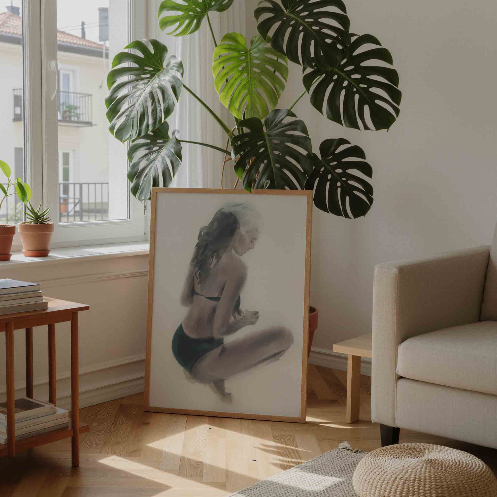 Zittende zwemmer Poster