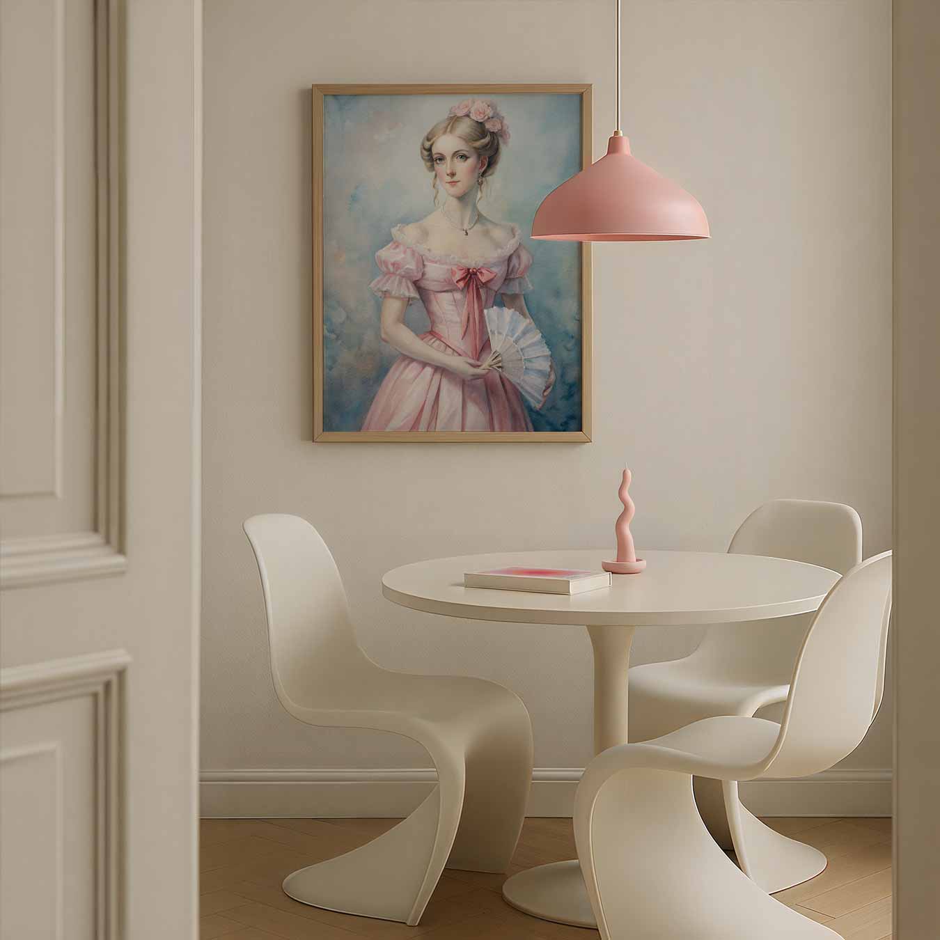 Victoriaanse Dame in Roze Jurk Poster-WallArtistic