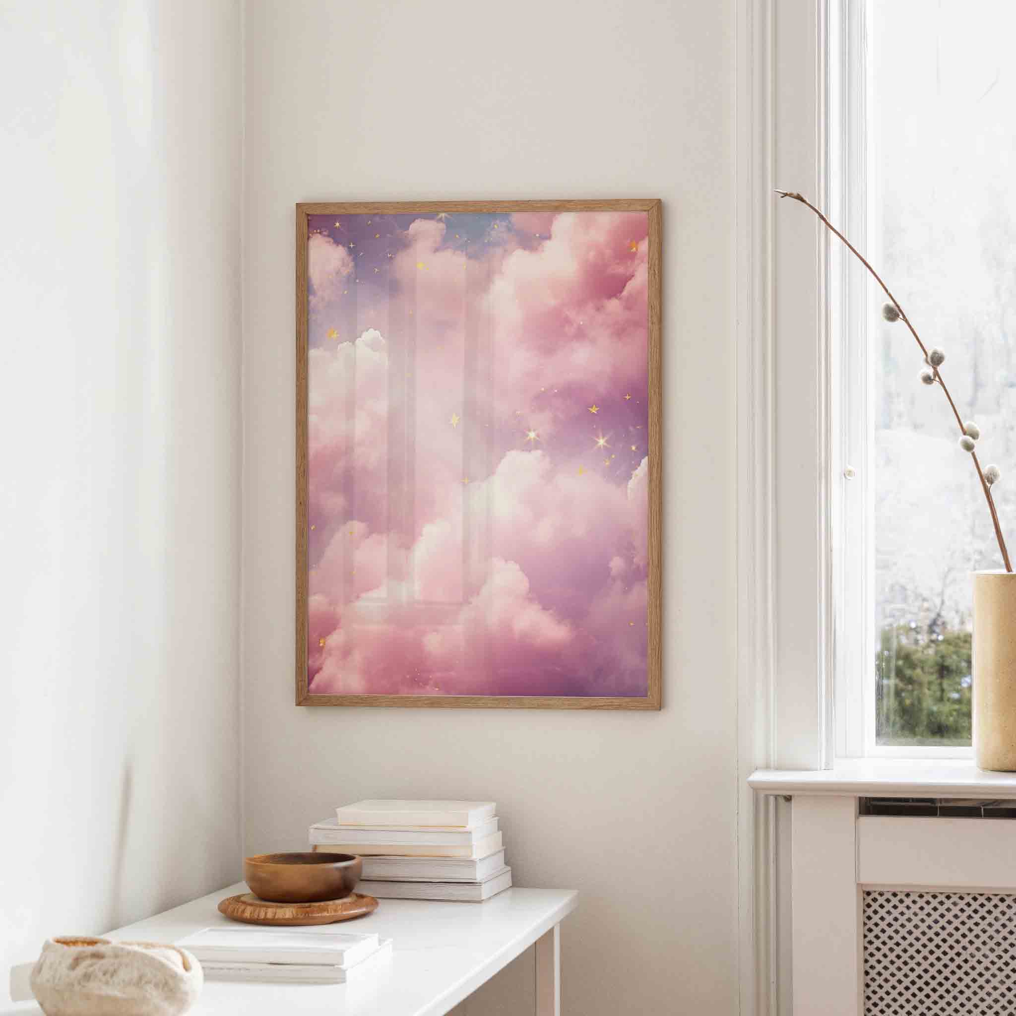 Roze wolken en sterren Poster
