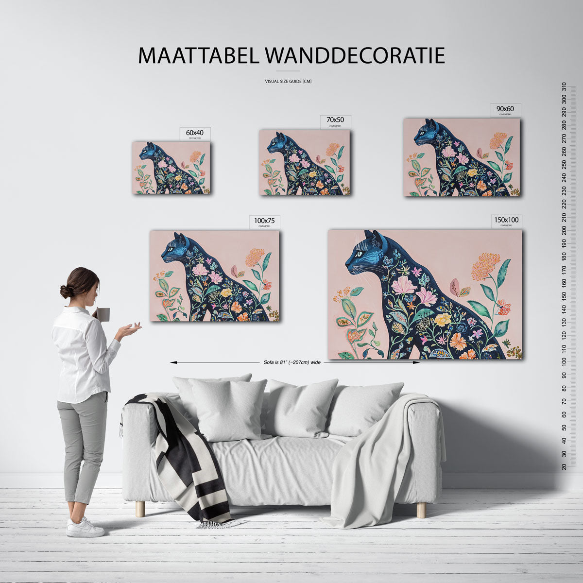 Floraal kattenportret Kunstwerk