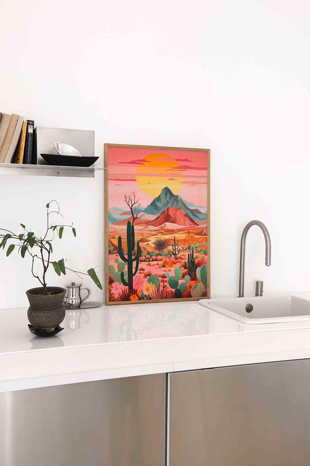 Zonsondergang boven woestijn Poster