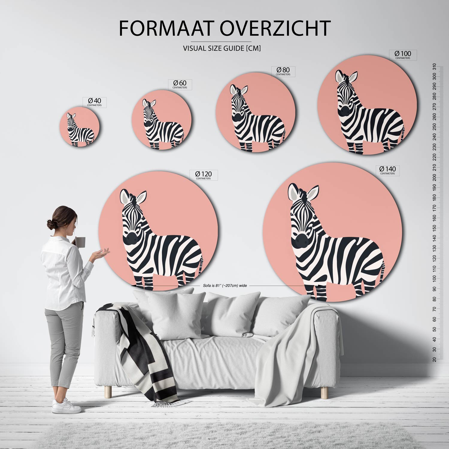 Zebra op roze Muurcirkel
